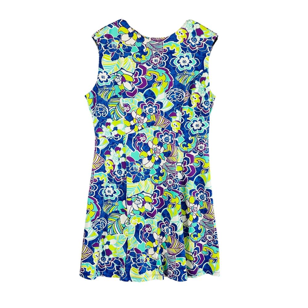 Title Nine Womans Sz Large Dress Stretch Floral Sleeveless Blue‎ White Steadfast